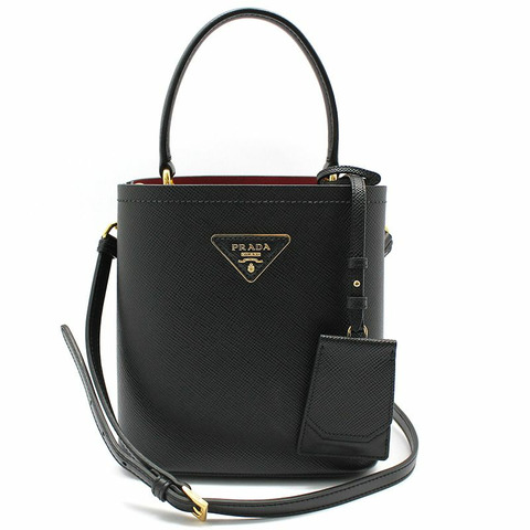 【包稅】PRADA 黑色 Saffiano 雙層小號水桶斜背包