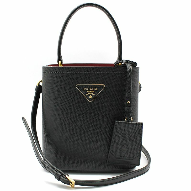 【包稅】PRADA 黑色 Saffiano 雙層小號水桶斜背包-0