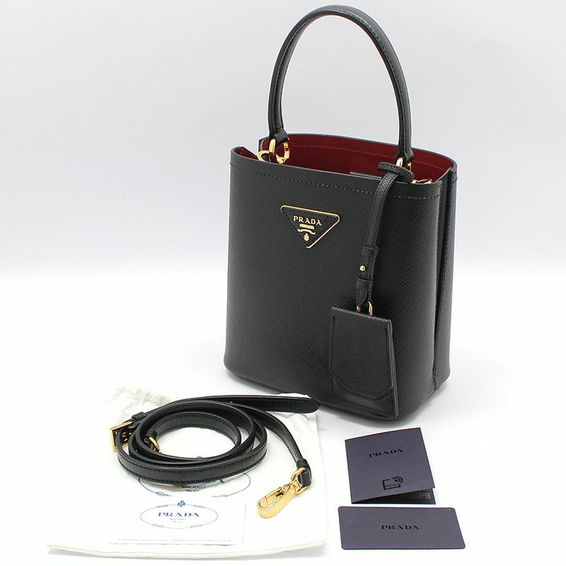 【包稅】PRADA 黑色 Saffiano 雙層小號水桶斜背包-1
