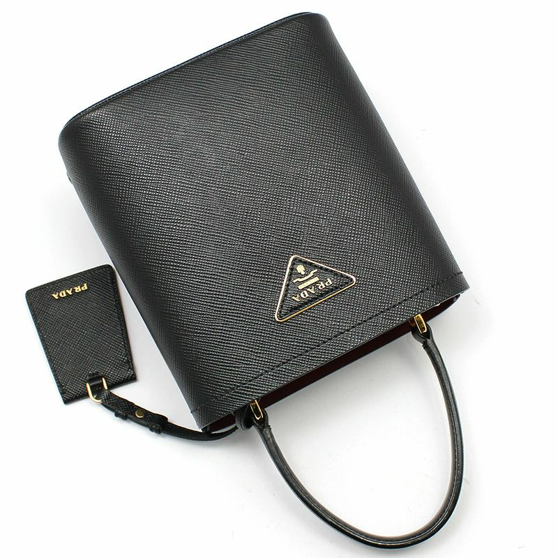 【包稅】PRADA 黑色 Saffiano 雙層小號水桶斜背包-2