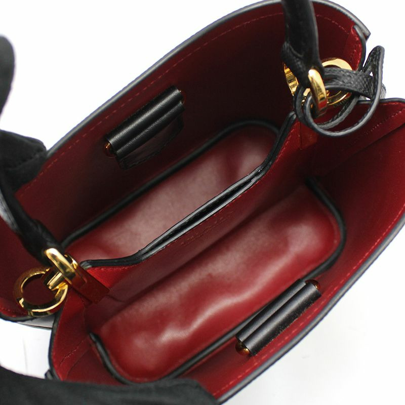 【包稅】PRADA 黑色 Saffiano 雙層小號水桶斜背包-7