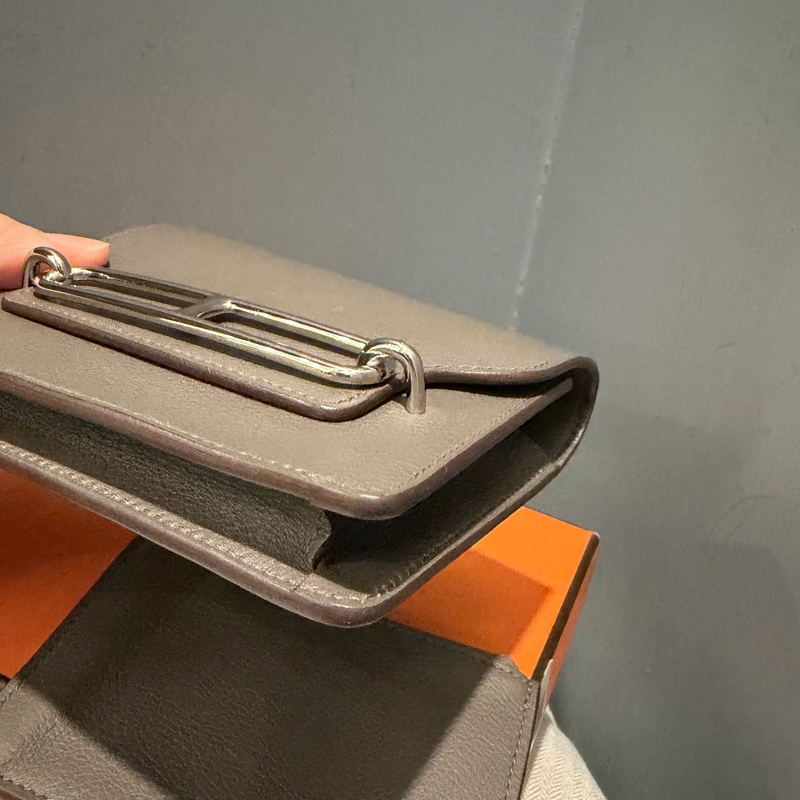 全配 Hermes 愛馬仕 豬鼻 Roulis Silm 錫器灰 銀釦-22