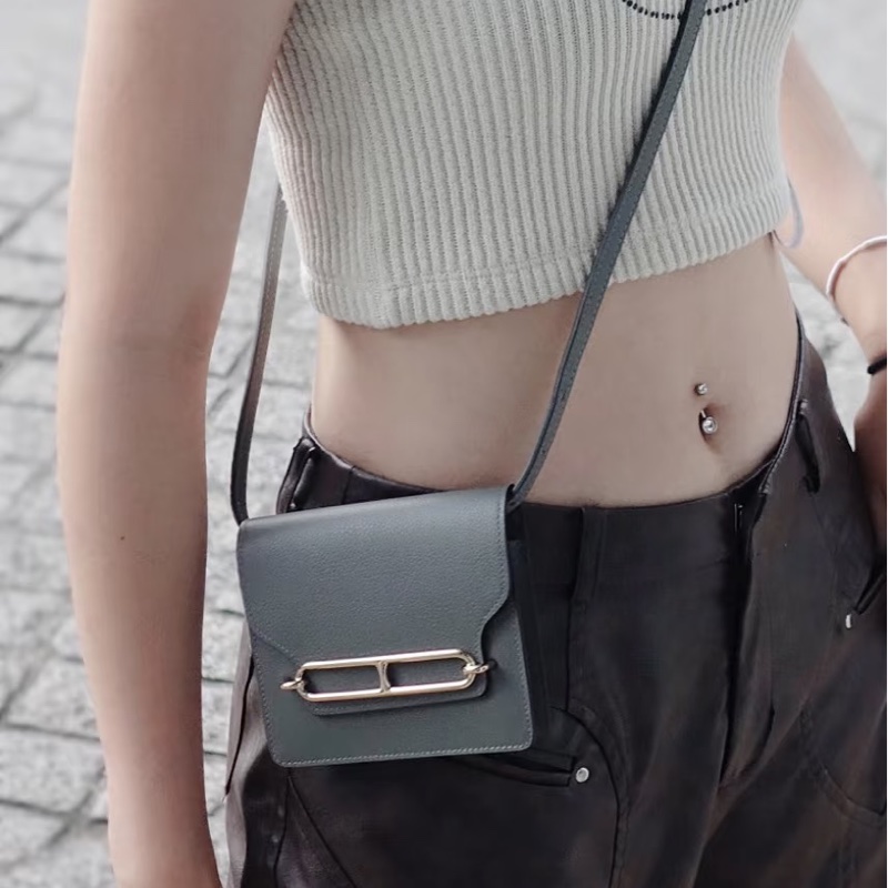 全配 Hermes 愛馬仕 豬鼻 Roulis Silm 錫器灰 銀釦-38