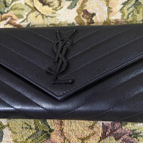 YSL黑扣長夾銀包-0