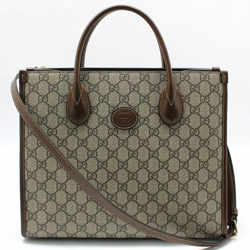 【包稅】GUCCI 棕色皮革 GG Supreme 小手提單肩包-0