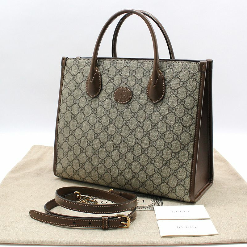 【包稅】GUCCI 棕色皮革 GG Supreme 小手提單肩包-1