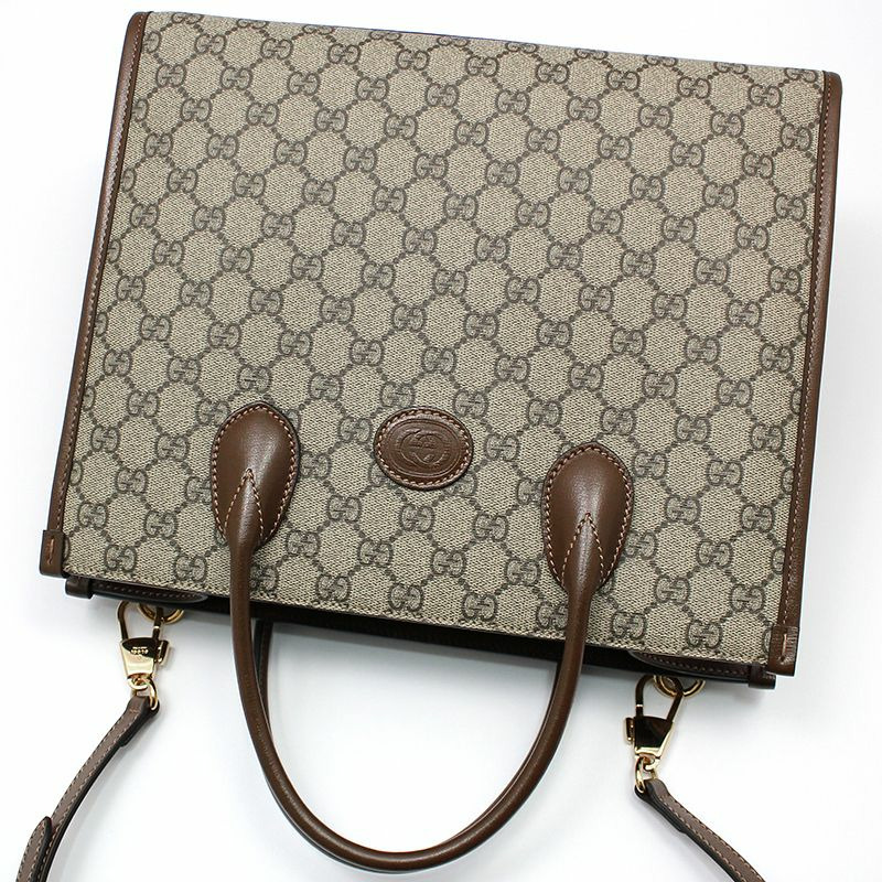 【包稅】GUCCI 棕色皮革 GG Supreme 小手提單肩包-2