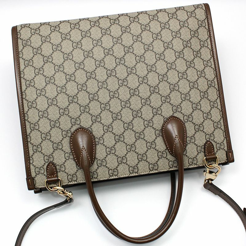 【包稅】GUCCI 棕色皮革 GG Supreme 小手提單肩包-3