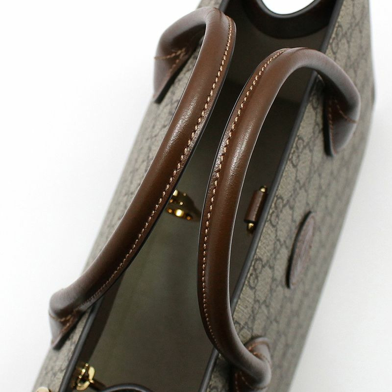 【包稅】GUCCI 棕色皮革 GG Supreme 小手提單肩包-6