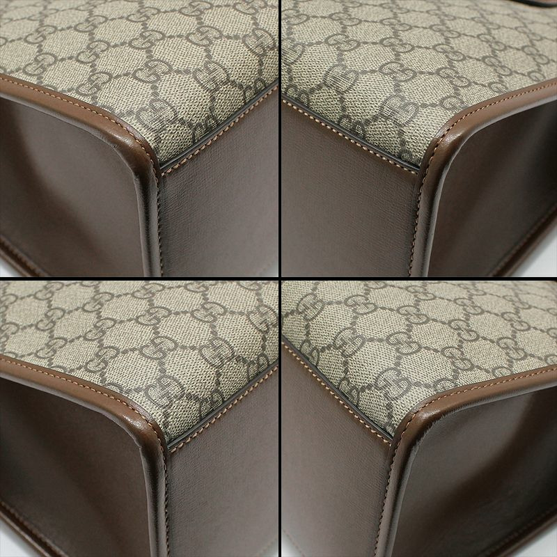 【包稅】GUCCI 棕色皮革 GG Supreme 小手提單肩包-8