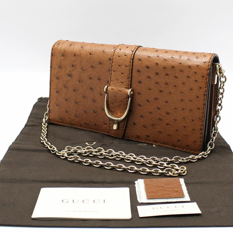 【包稅】GUCCI 棕色鴕鳥皮鏈單肩包-1