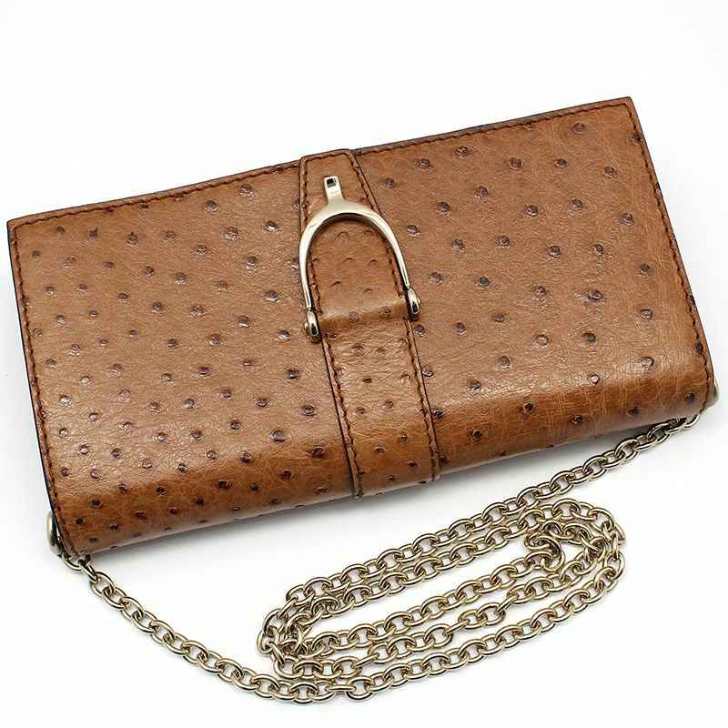 【包稅】GUCCI 棕色鴕鳥皮鏈單肩包-2