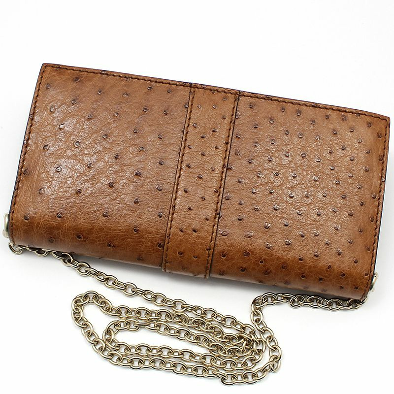 【包稅】GUCCI 棕色鴕鳥皮鏈單肩包-3