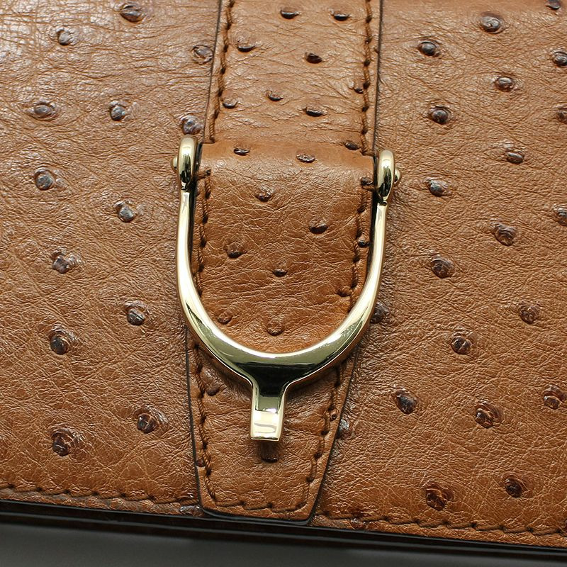 【包稅】GUCCI 棕色鴕鳥皮鏈單肩包-5
