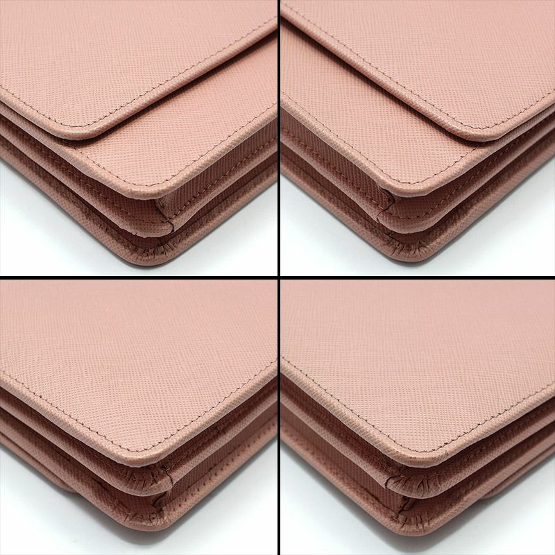 【包稅】PRADA 粉紅色 Saffiano 金色 Logo WOC 鏡面斜背包-12