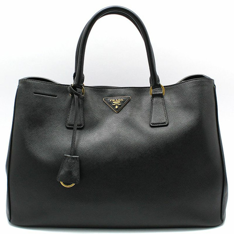 【包稅】PRADA PRADA黑色Saffiano皮革金色Logo手提包