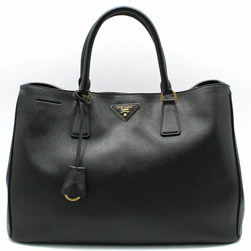 【包稅】PRADA PRADA黑色Saffiano皮革金色Logo手提包-0
