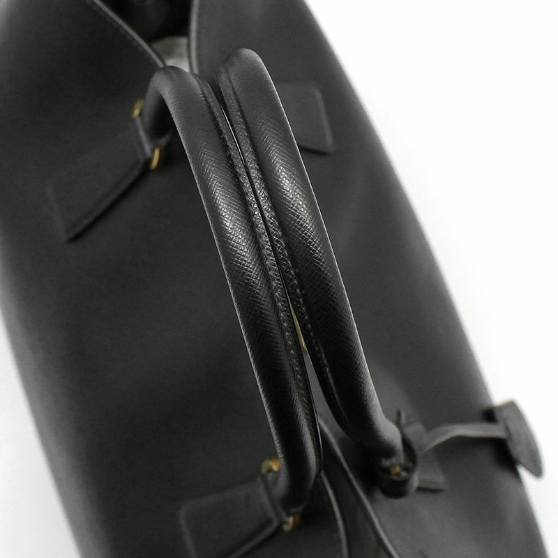 【包稅】PRADA PRADA黑色Saffiano皮革金色Logo手提包-5