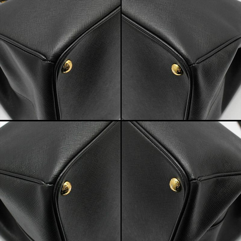 【包稅】PRADA PRADA黑色Saffiano皮革金色Logo手提包-8