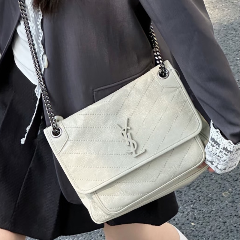 溫柔高級感🐚超低價❤️‍🔥YSL聖羅蘭白金中號Niki鏈條單肩斜挎包-0
