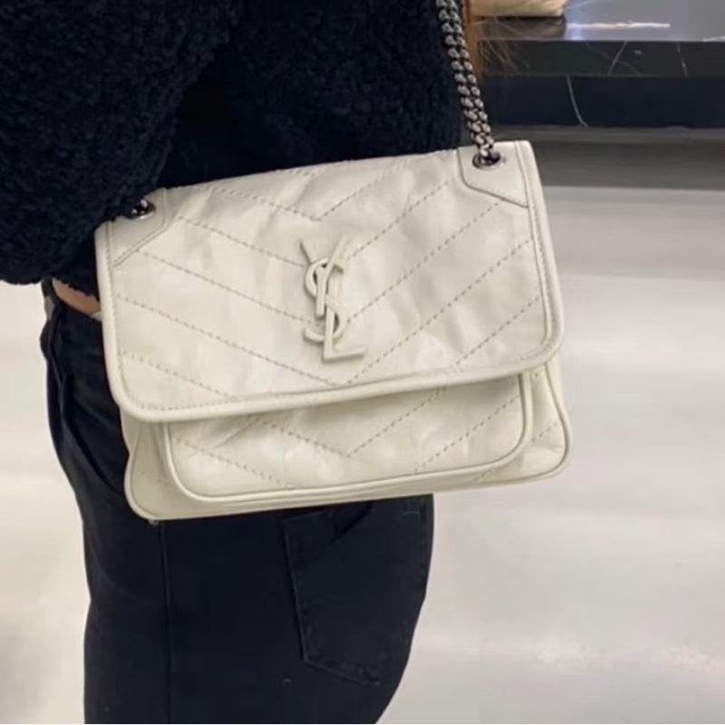溫柔高級感🐚超低價❤️‍🔥YSL聖羅蘭白金中號Niki鏈條單肩斜挎包-3