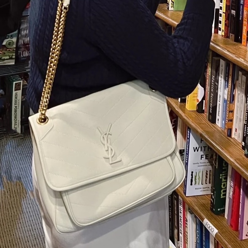 溫柔高級感🐚超低價❤️‍🔥YSL聖羅蘭白金中號Niki鏈條單肩斜挎包-5