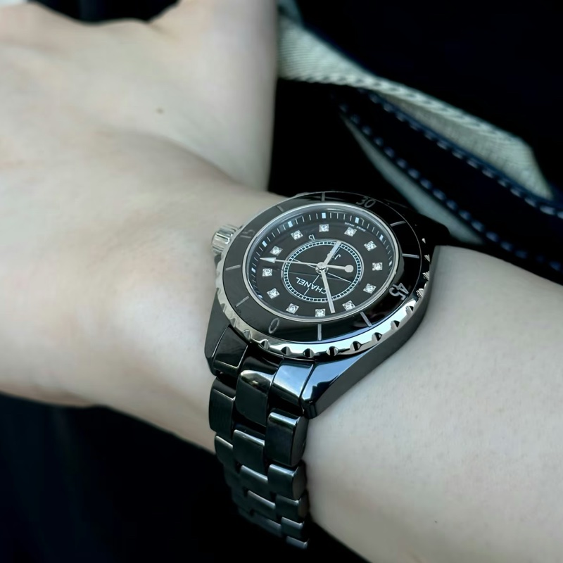 長期主義看過來🈶購證🤩Chanel黑色陶瓷J12點鑽38mm腕錶手錶男錶-0