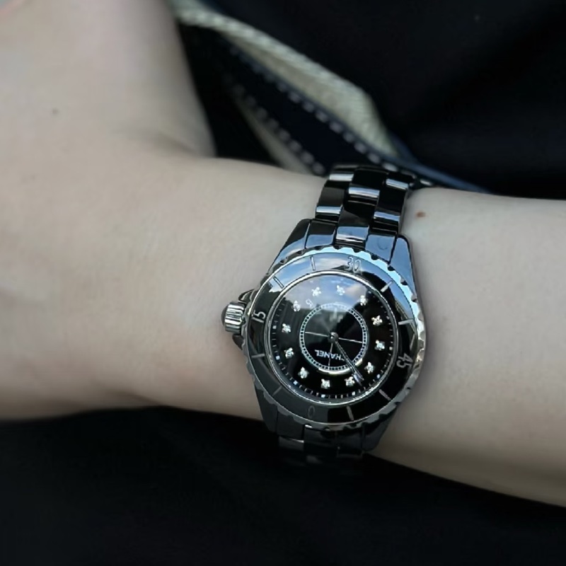 長期主義看過來🈶購證🤩Chanel黑色陶瓷J12點鑽38mm腕錶手錶男錶-1