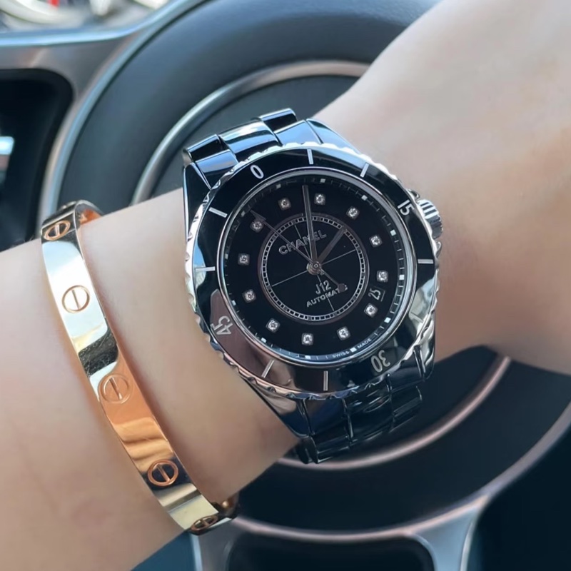長期主義看過來🈶購證🤩Chanel黑色陶瓷J12點鑽38mm腕錶手錶男錶-2
