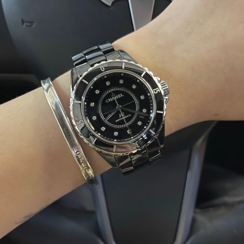 長期主義看過來🈶購證🤩Chanel黑色陶瓷J12點鑽38mm腕錶手錶男錶-3