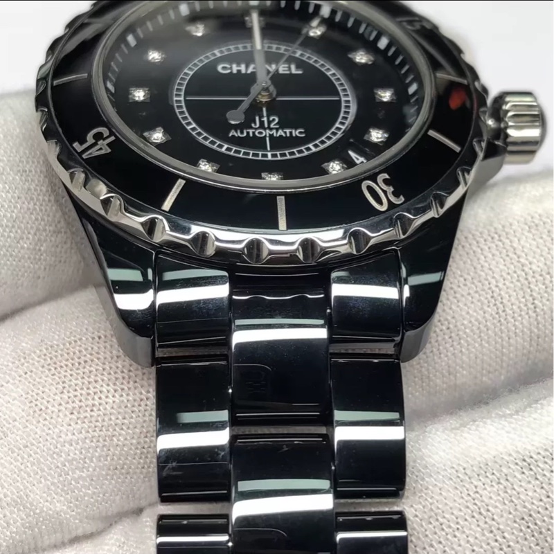 長期主義看過來🈶購證🤩Chanel黑色陶瓷J12點鑽38mm腕錶手錶男錶-7
