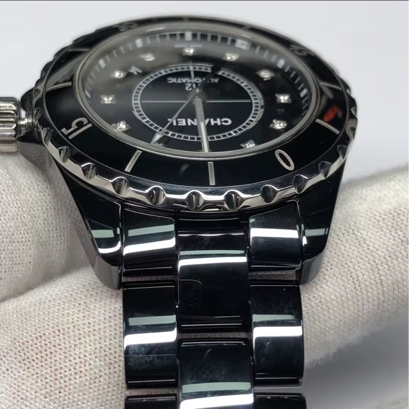 長期主義看過來🈶購證🤩Chanel黑色陶瓷J12點鑽38mm腕錶手錶男錶-8