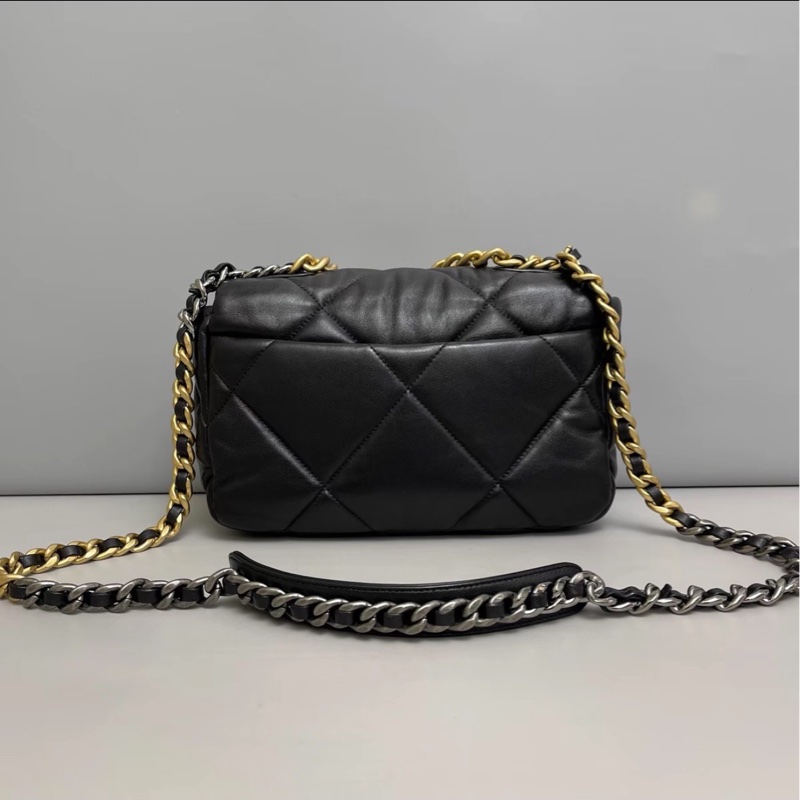 熱門大爆款❤️‍🔥99新🆕Chanel黑色小號19bag芯片款全皮包手提斜挎包-7