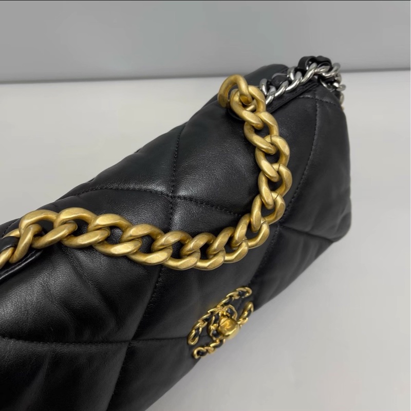 熱門大爆款❤️‍🔥99新🆕Chanel黑色小號19bag芯片款全皮包手提斜挎包-11