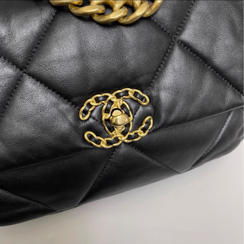 熱門大爆款❤️‍🔥99新🆕Chanel黑色小號19bag芯片款全皮包手提斜挎包-12