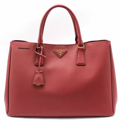 【包稅】PRADA Prada 紅色 Saffiano Lux 金色 Logo 手提包