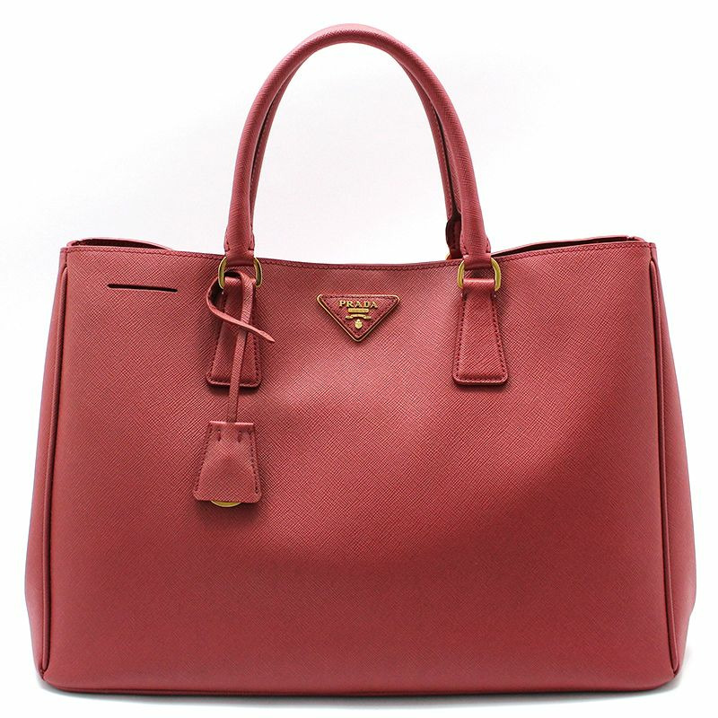 【包稅】PRADA Prada 紅色 Saffiano Lux 金色 Logo 手提包-0