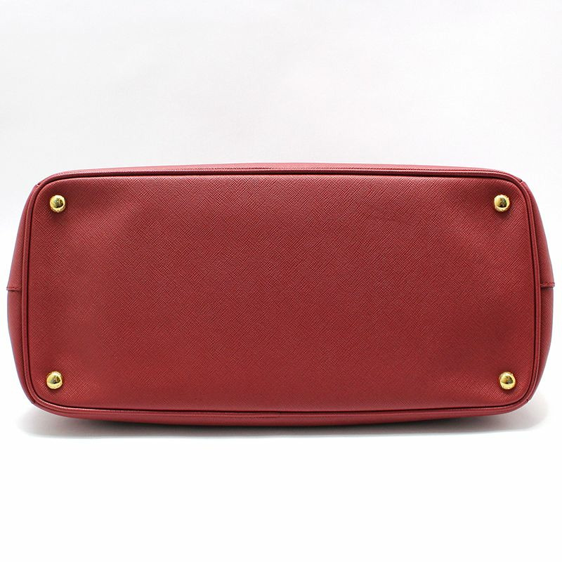 【包稅】PRADA Prada 紅色 Saffiano Lux 金色 Logo 手提包-3