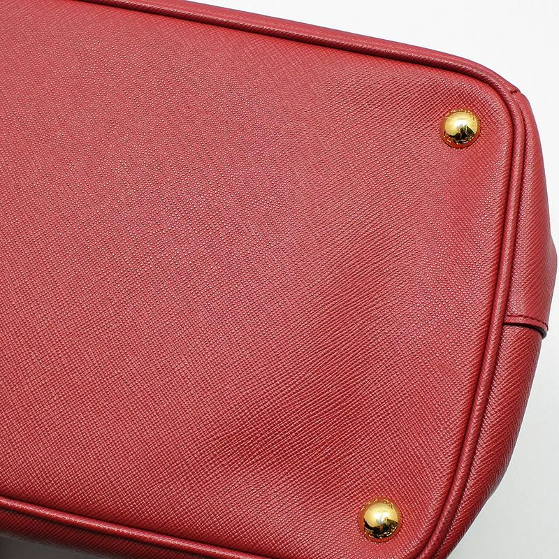 【包稅】PRADA Prada 紅色 Saffiano Lux 金色 Logo 手提包-4