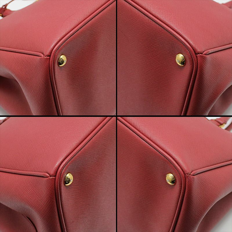 【包稅】PRADA Prada 紅色 Saffiano Lux 金色 Logo 手提包-9