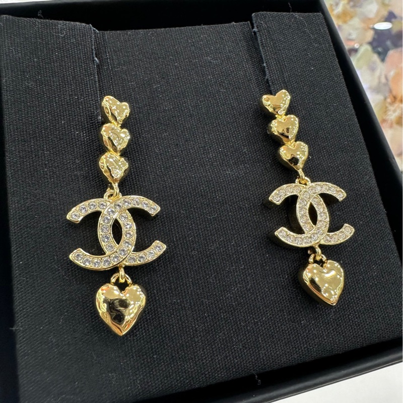 Chanel香奈兒耳環 23p金色四顆愛心串珠愛心耳環 耳釘-3