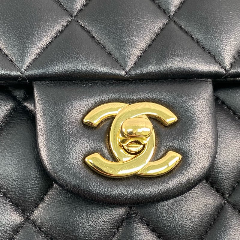 △ Chanel 香奈兒 CF25 Black Lambskin Gold Tone Metal Classic Double Flap Chain Shoulder Bag A01112 No.25 黑色小羊皮金色金屬鎖鏈肩背袋No.25 - 257027053-12