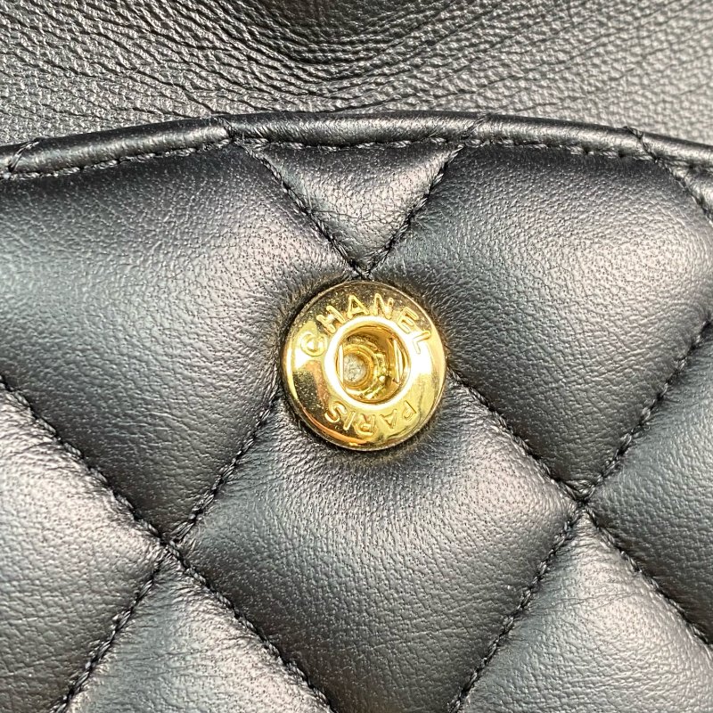 △ Chanel 香奈兒 CF25 Black Lambskin Gold Tone Metal Classic Double Flap Chain Shoulder Bag A01112 No.25 黑色小羊皮金色金屬鎖鏈肩背袋No.25 - 257027053-15