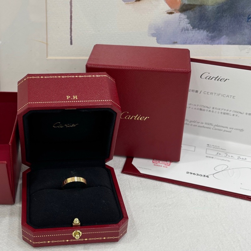 Cartier卡地亞18k玫瑰金love窄版戒指，52碼 25年1月卡-0