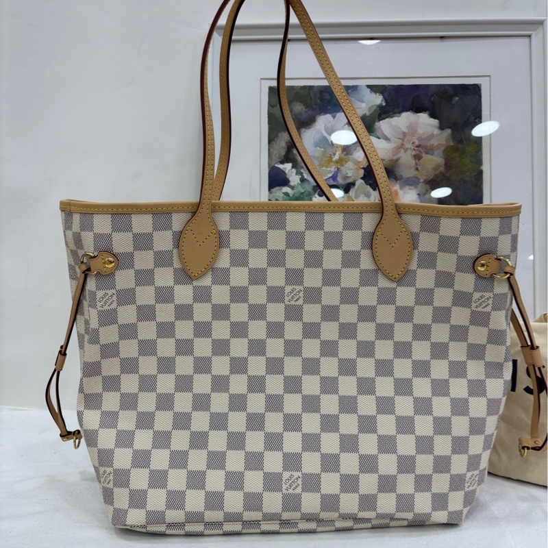 LV 白色棋盤格Neverfull中號 晶片款 99新近閒置 有購證-1