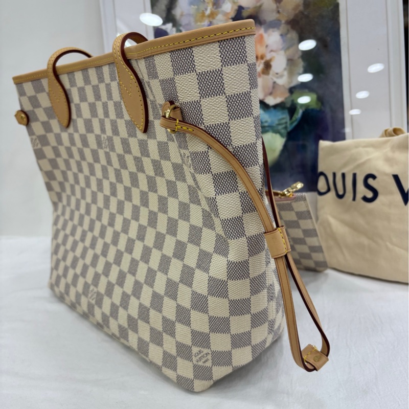 LV 白色棋盤格Neverfull中號 晶片款 99新近閒置 有購證-2