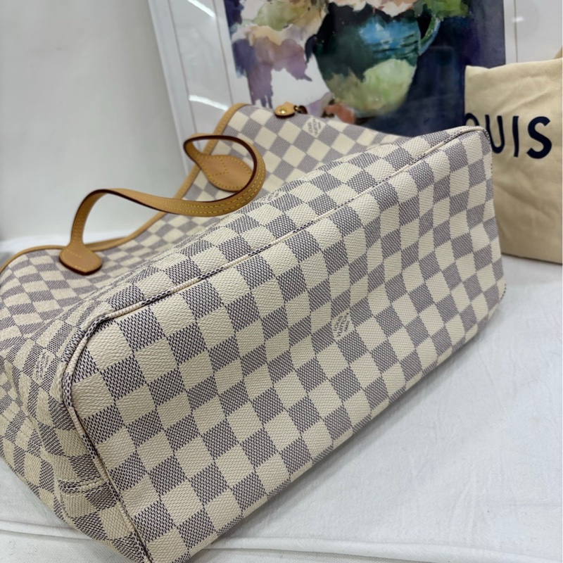 LV 白色棋盤格Neverfull中號 晶片款 99新近閒置 有購證-4