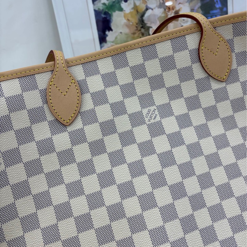 LV 白色棋盤格Neverfull中號 晶片款 99新近閒置 有購證-5