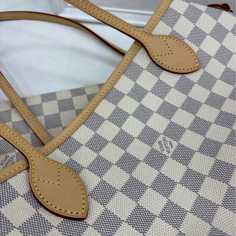 LV 白色棋盤格Neverfull中號 晶片款 99新近閒置 有購證-6