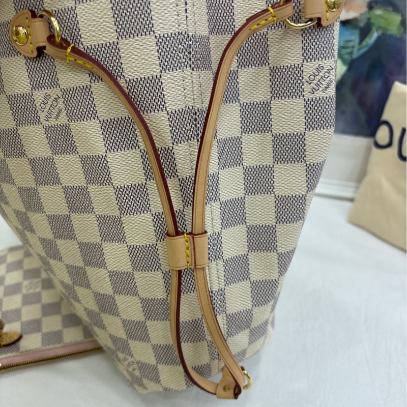 LV 白色棋盤格Neverfull中號 晶片款 99新近閒置 有購證-7